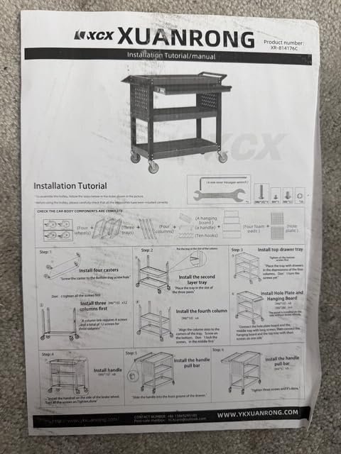 3 Tier Rolling Tool Cart on Wheels. 660LBS Load Capacity Heavy Duty Utility Tool Cart with Pegboard for Repair Shop. Garage. Warehouse. Workshop photo review
