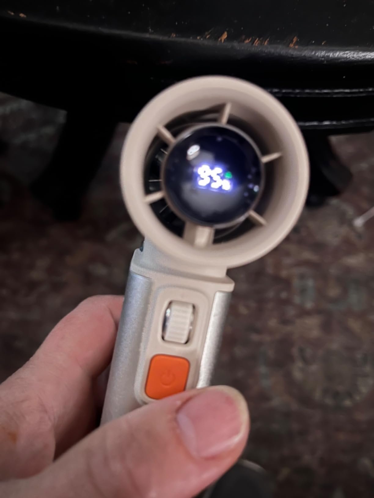 JISULIFE Portable Handheld Turbo Fan. 100 Speeds Adjustable Mini Personal Fan. 9000mAh USB Rechargeable Battery Operated. LED Display. Metal Shell with Accessories Gifts for Men Women Travel- Grey photo review