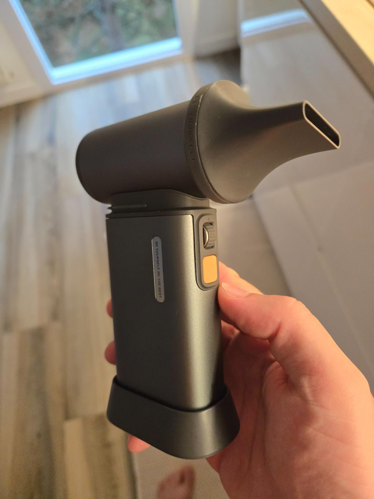 JISULIFE Portable Handheld Turbo Fan. 100 Speeds Adjustable Mini Personal Fan. 9000mAh USB Rechargeable Battery Operated. LED Display. Metal Shell with Accessories Gifts for Men Women Travel- Grey photo review