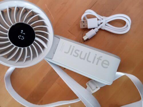 JISULIFE Handheld Fan Life7 – Ultimate Flexibility: High-Power Motor. LED Display. 19.5 Hrs Cooling. 5000mAh Rechargeable. 5-Speed. Foldable Design. 3-IN-1 Portable Fan for Travel Cruise Beach(Grey) photo review