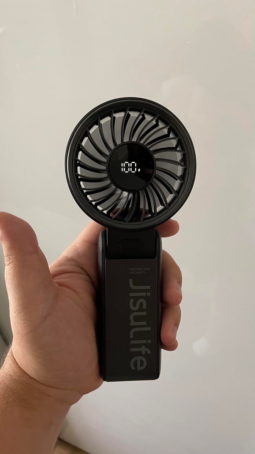 JISULIFE Handheld Fan Life7 – Ultimate Flexibility: High-Power Motor. LED Display. 19.5 Hrs Cooling. 5000mAh Rechargeable. 5-Speed. Foldable Design. 3-IN-1 Portable Fan for Travel Cruise Beach(Grey) photo review
