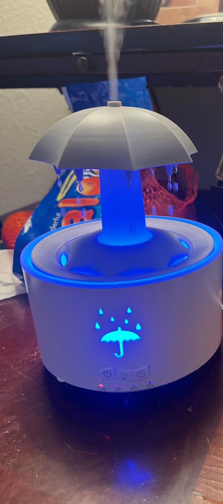 Rain Umbrella Humidifier & Aroma Diffuser with Soothing Rain Sounds. Water Drip Effect. 7 Colors Mood Light. Timer and Auto-Off. Ideal for Relaxation. Sleep. Home. Bedroom. Desk(white) photo review