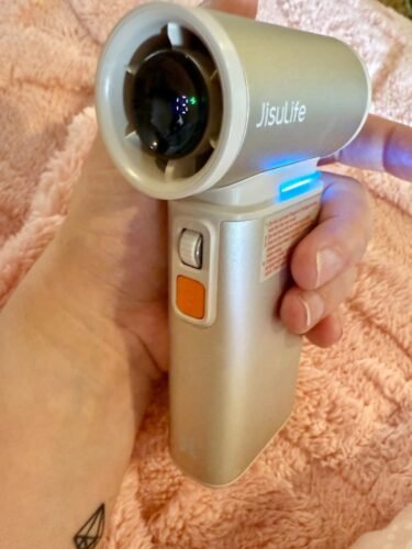 JISULIFE Portable Handheld Turbo Fan. 100 Speeds Adjustable Mini Personal Fan. 9000mAh USB Rechargeable Battery Operated. LED Display. Metal Shell with Accessories Gifts for Men Women Travel- Grey photo review