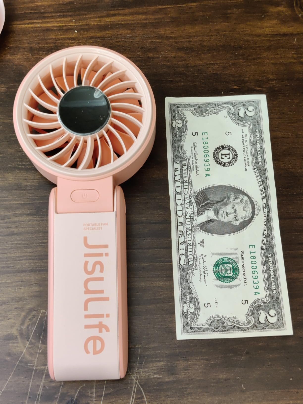 JISULIFE Handheld Fan Life7 – Ultimate Flexibility: High-Power Motor. LED Display. 19.5 Hrs Cooling. 5000mAh Rechargeable. 5-Speed. Foldable Design. 3-IN-1 Portable Fan for Travel Cruise Beach(Grey) photo review
