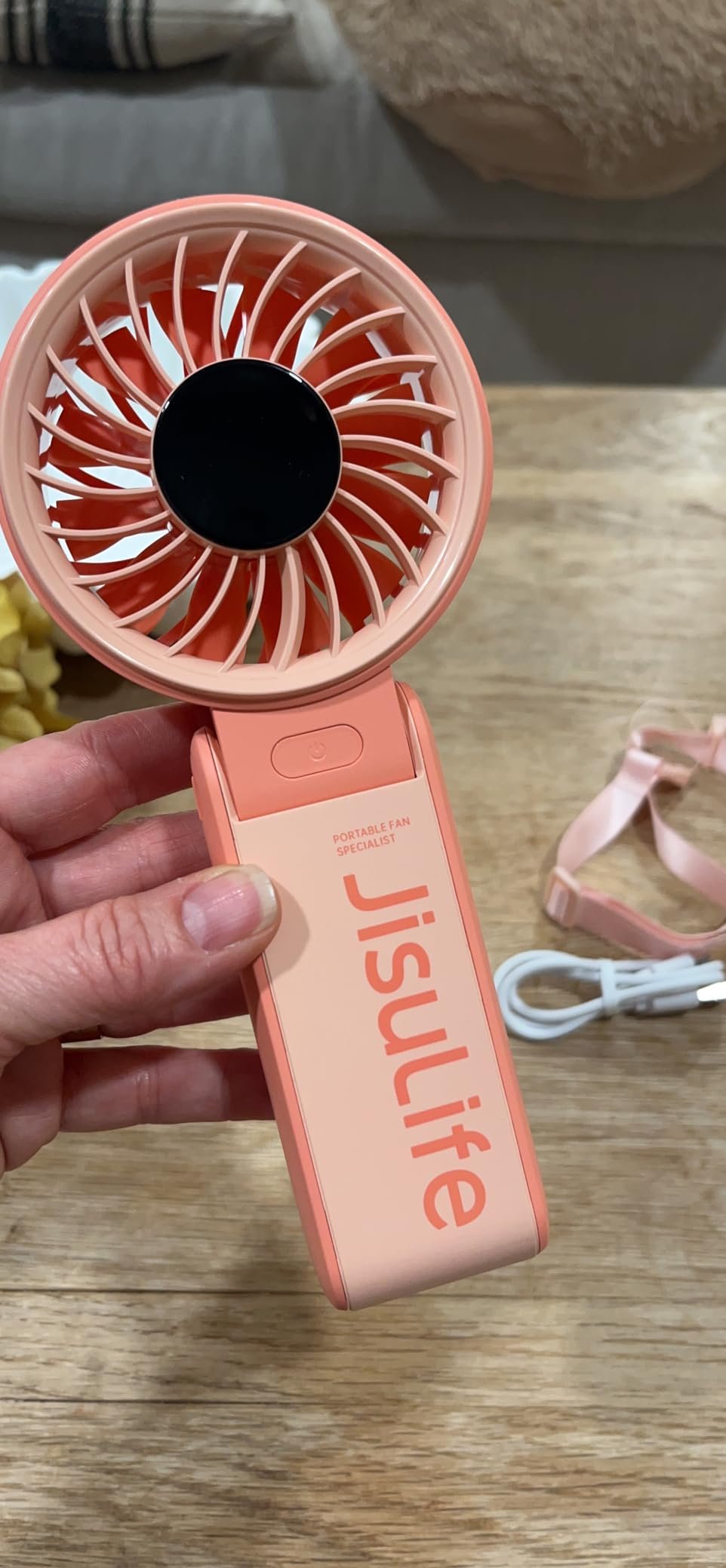 JISULIFE Handheld Fan Life7 – Ultimate Flexibility: High-Power Motor. LED Display. 19.5 Hrs Cooling. 5000mAh Rechargeable. 5-Speed. Foldable Design. 3-IN-1 Portable Fan for Travel Cruise Beach(Grey) photo review