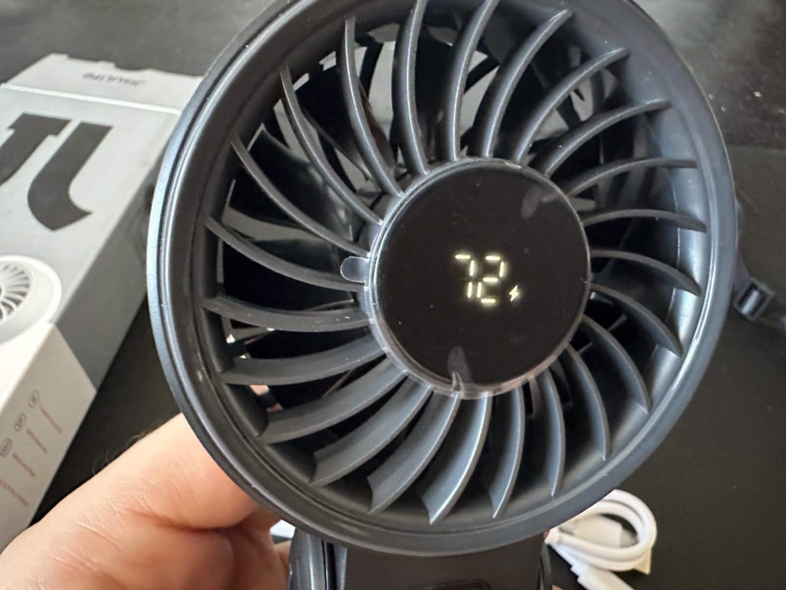 JISULIFE Handheld Fan Life7 – Ultimate Flexibility: High-Power Motor. LED Display. 19.5 Hrs Cooling. 5000mAh Rechargeable. 5-Speed. Foldable Design. 3-IN-1 Portable Fan for Travel Cruise Beach(Grey) photo review