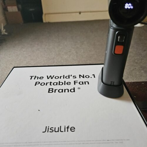 JISULIFE Portable Handheld Turbo Fan. 100 Speeds Adjustable Mini Personal Fan. 9000mAh USB Rechargeable Battery Operated. LED Display. Metal Shell with Accessories Gifts for Men Women Travel- Grey photo review