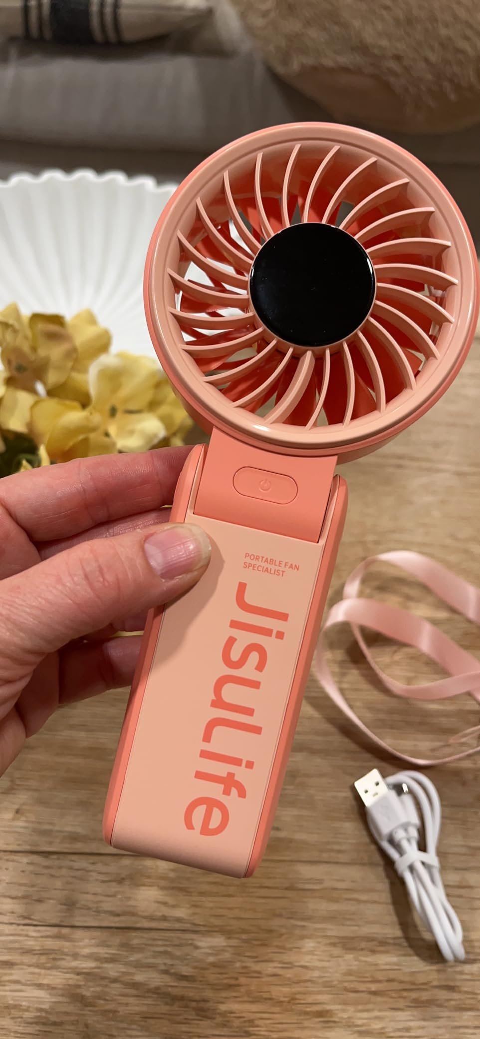 JISULIFE Handheld Fan Life7 – Ultimate Flexibility: High-Power Motor. LED Display. 19.5 Hrs Cooling. 5000mAh Rechargeable. 5-Speed. Foldable Design. 3-IN-1 Portable Fan for Travel Cruise Beach(Grey) photo review