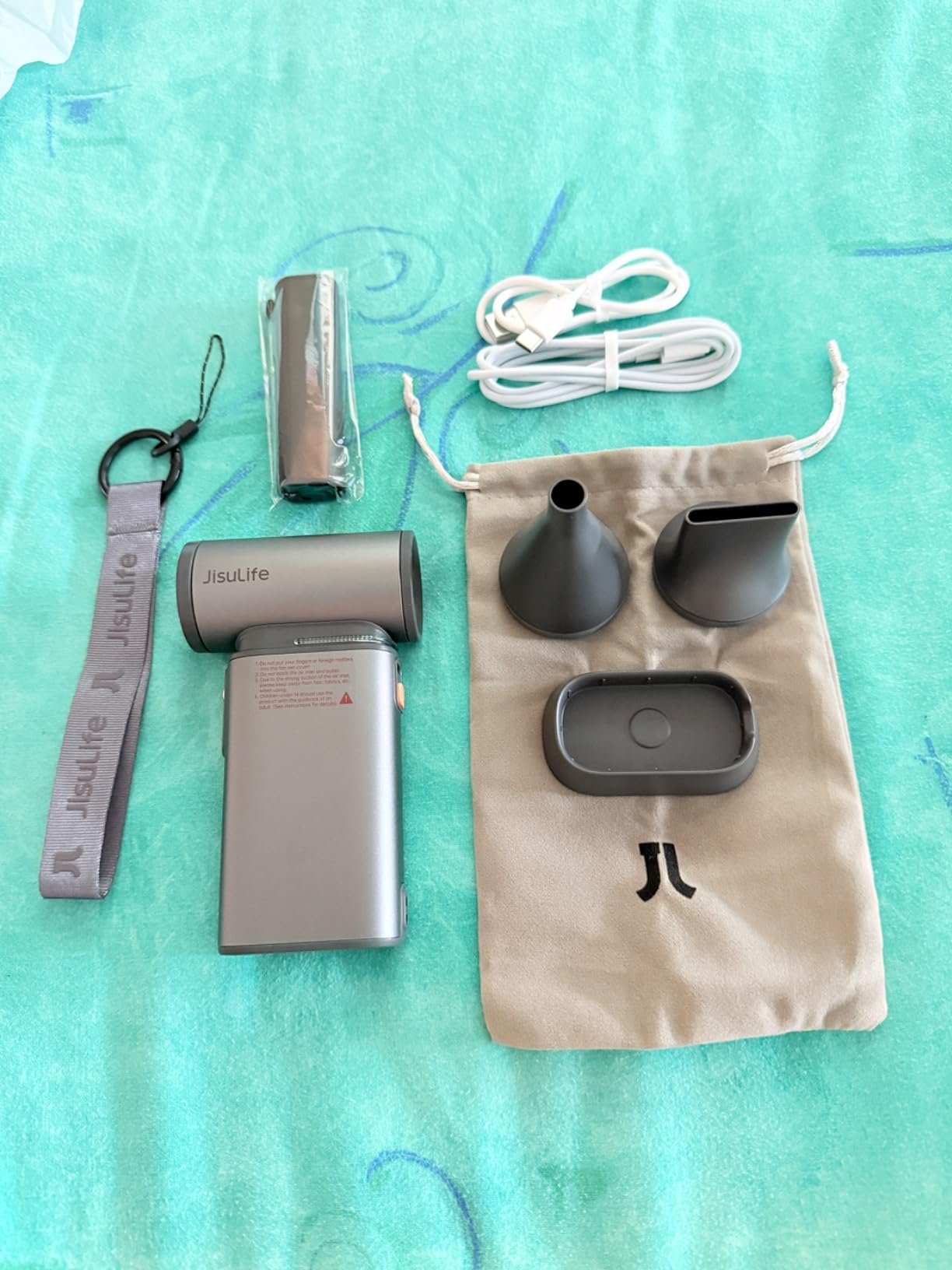 JISULIFE Portable Handheld Turbo Fan. 100 Speeds Adjustable Mini Personal Fan. 9000mAh USB Rechargeable Battery Operated. LED Display. Metal Shell with Accessories Gifts for Men Women Travel- Grey photo review