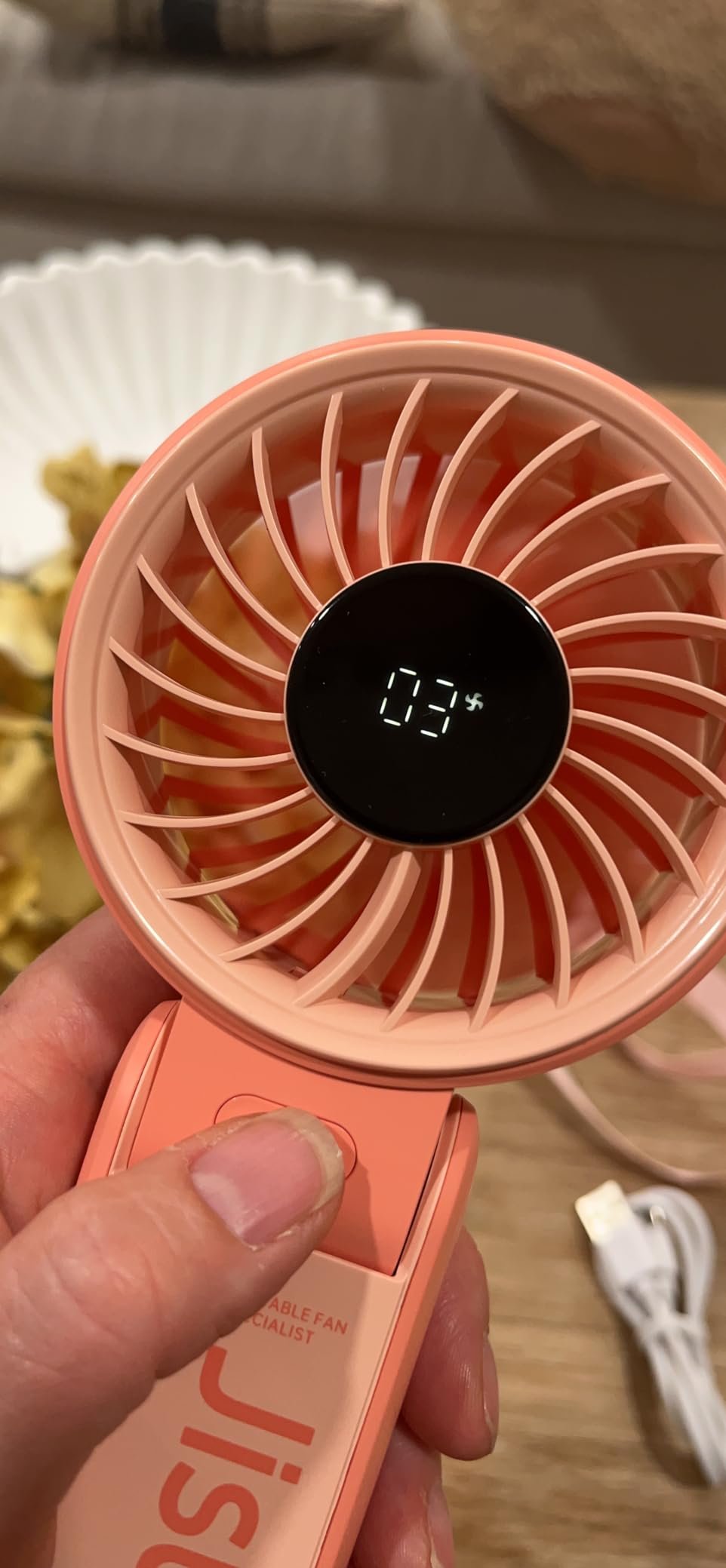 JISULIFE Handheld Fan Life7 – Ultimate Flexibility: High-Power Motor. LED Display. 19.5 Hrs Cooling. 5000mAh Rechargeable. 5-Speed. Foldable Design. 3-IN-1 Portable Fan for Travel Cruise Beach(Grey) photo review