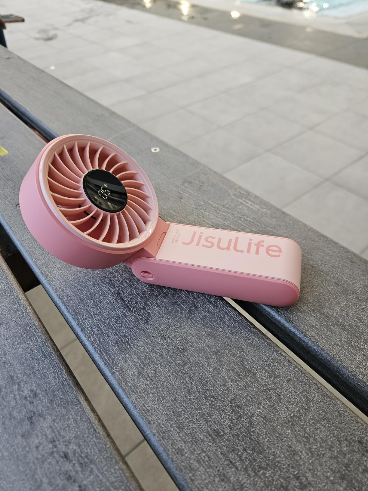 JISULIFE Handheld Fan Life7 – Ultimate Flexibility: High-Power Motor. LED Display. 19.5 Hrs Cooling. 5000mAh Rechargeable. 5-Speed. Foldable Design. 3-IN-1 Portable Fan for Travel Cruise Beach(Grey) photo review