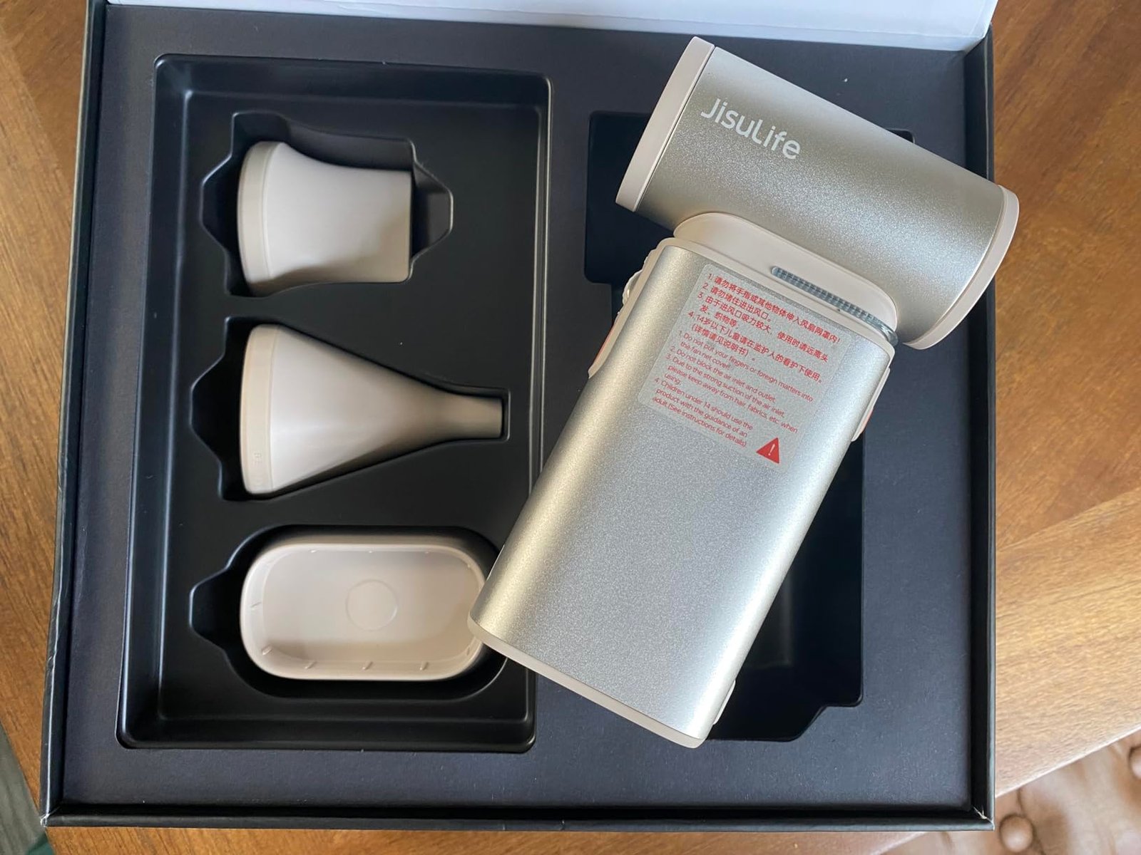 JISULIFE Portable Handheld Turbo Fan. 100 Speeds Adjustable Mini Personal Fan. 9000mAh USB Rechargeable Battery Operated. LED Display. Metal Shell with Accessories Gifts for Men Women Travel- Grey photo review