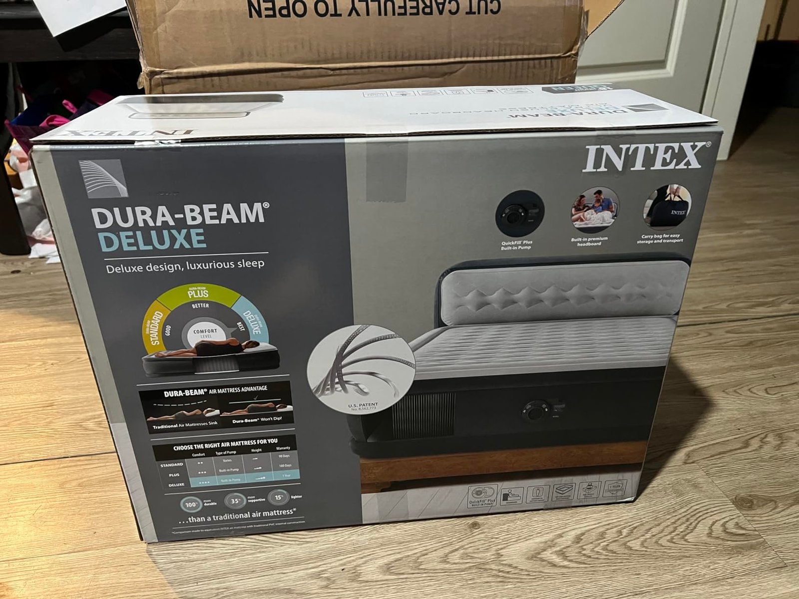 Intex 64447ED Dura-Beam Deluxe Ultra Plush Air Mattress with Headboard: Fiber-Tech – Queen Size – Built-in Electric Pump – 18in Bed Height – 600lb Weight Capacity photo review