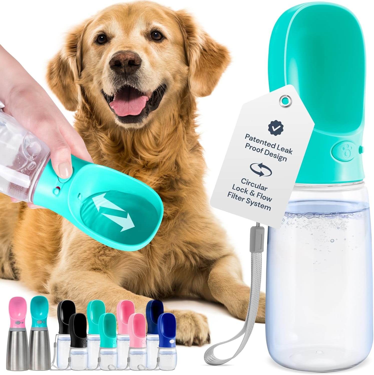MalsiPree Leak Proof Portable Dog Travel Bottle with Bowl - 19 oz. Blue - Portable Dog Water Bowl Dispenser - Food Grade Plastic - Pet Water Bottle