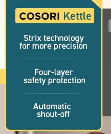 Cosori Electric Kettle. No Plastic Contact With Water. Wide Mouth For Easy Cleaning. Auto Shut Off. 1.7L Tea Kettle & Hot Water Boiler. Water Heater & Teapot. Borosilicate Glass. Black. 1500W photo review