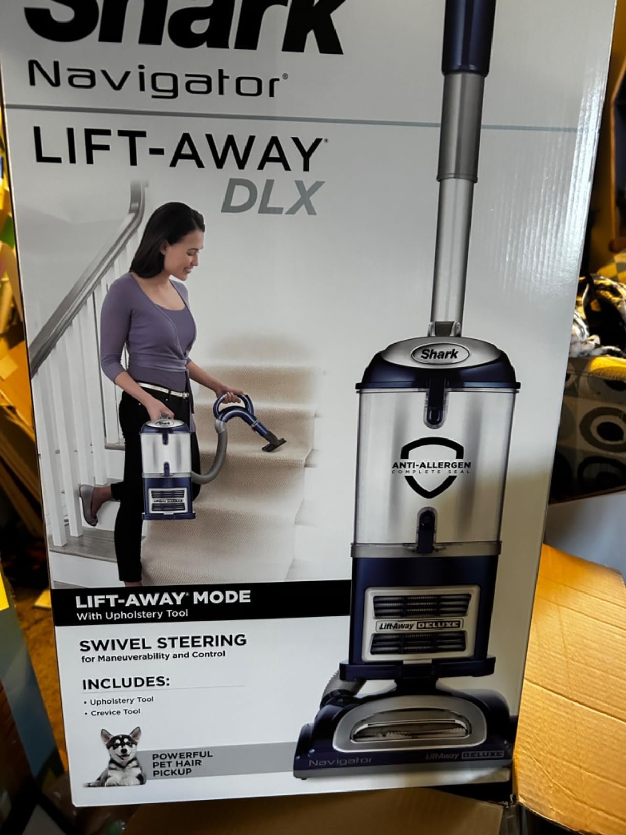Shark Upright Vacuum. Navigator Lift-Away Deluxe with Large Dust Cup Capacity. HEPA Filter. Swivel Steering. Upholstery Tool & Crevice Tool. Blue. NV360 photo review
