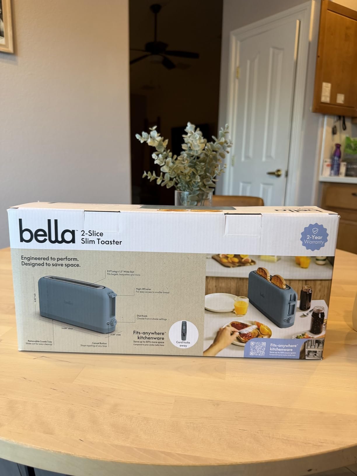 bella 2 Slice Slim Toaster. Fits-anywhere™ Kitchenware. 6 Setting Shade Control with Reheat & Cancel Buttons. Fits sourdough. 10 Long Slot. Anti Jam & Auto Shutoff. 900 Watt. Oatmilk photo review