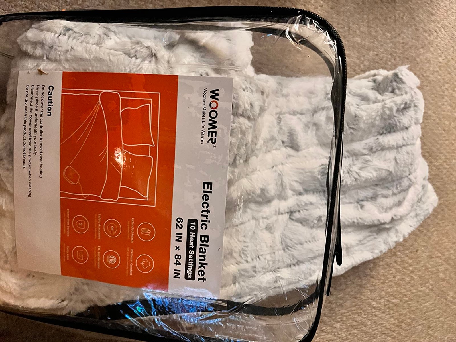 WOOMER Heated Blanket Throw 50 x 60. Electric Blanket Throw with 4 Heating Levels & 4H Auto Off. ETL Certified. Marble Grey Double-Sided Faux Fur. Over-Heat Protect. Machine Washable photo review