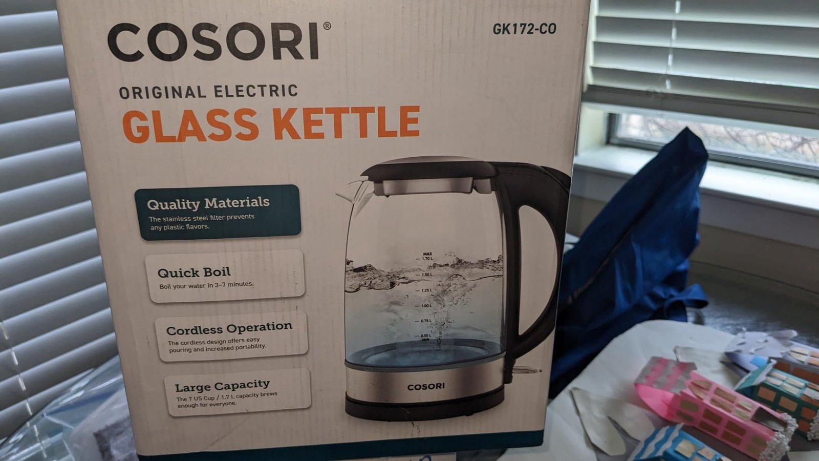 Cosori Electric Kettle. No Plastic Contact With Water. Wide Mouth For Easy Cleaning. Auto Shut Off. 1.7L Tea Kettle & Hot Water Boiler. Water Heater & Teapot. Borosilicate Glass. Black. 1500W photo review
