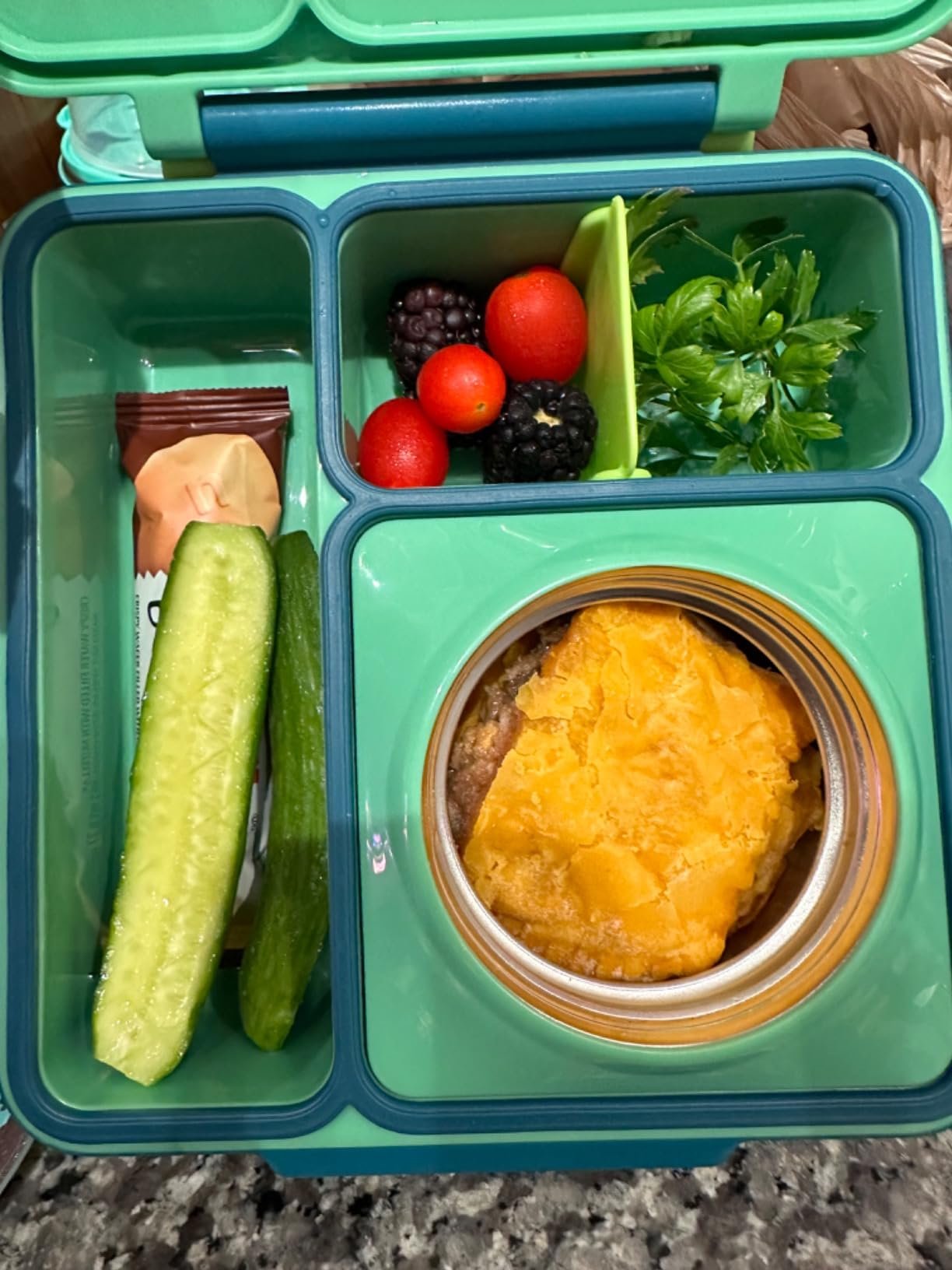 Omie OmieBox Bento Box for Kids - Insulated Lunch Box with Leak Proof Food Jar - 3 Compartments. 2 Temperature Zones - (Meadow) photo review