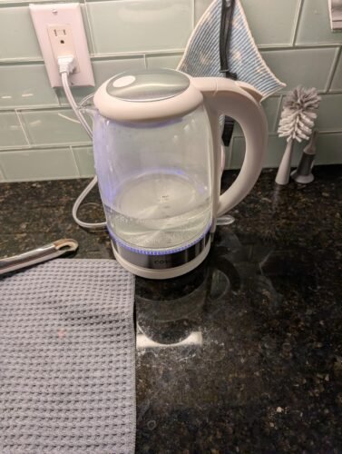 Cosori Electric Kettle. No Plastic Contact With Water. Wide Mouth For Easy Cleaning. Auto Shut Off. 1.7L Tea Kettle & Hot Water Boiler. Water Heater & Teapot. Borosilicate Glass. Black. 1500W photo review